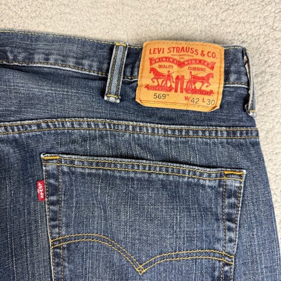 Levis 569 Jeans Mens 42 x 30 Blue Loose Straight Baggy Classic Cotton Dark Wash - Picture 6 of 7
